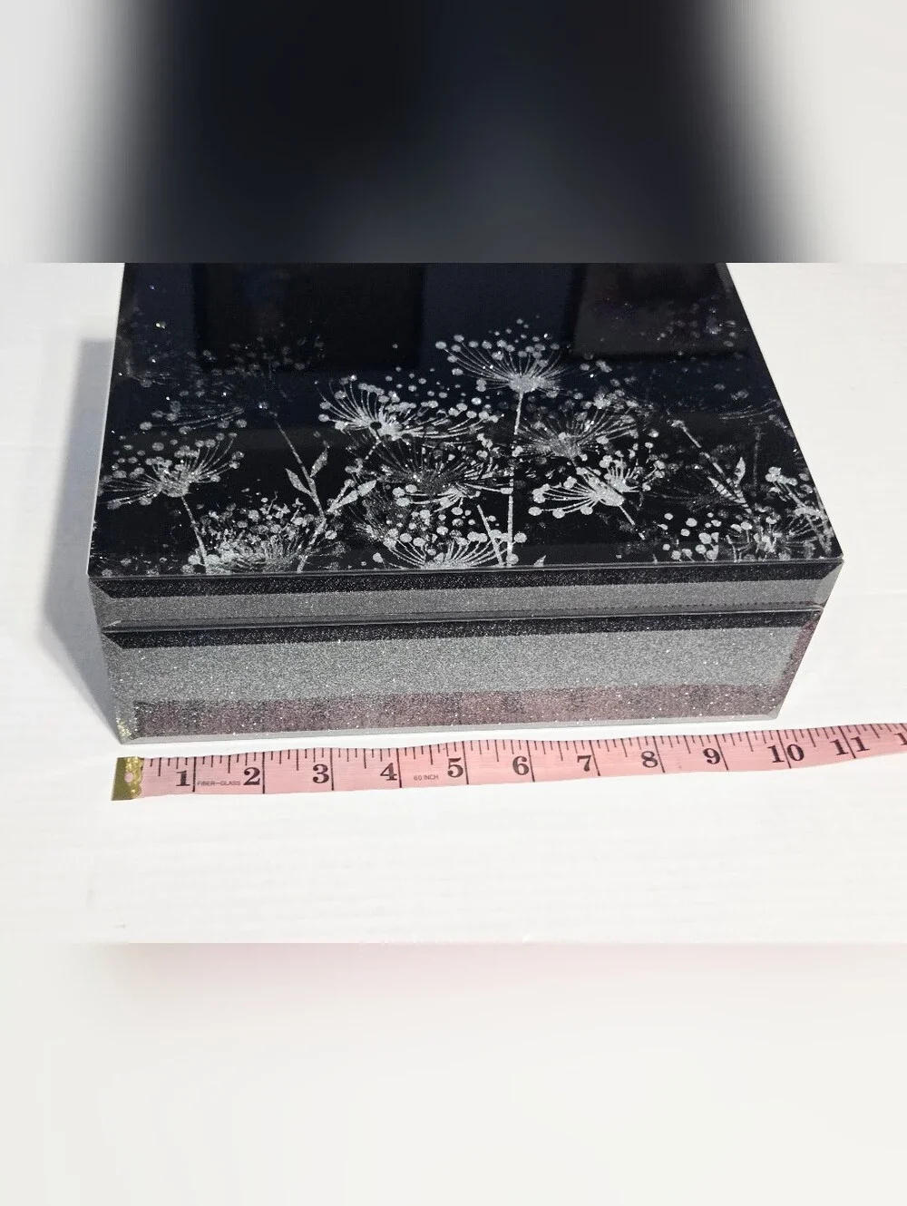 Palinna Dandelion Glass Jewelry Box Black Silver Velvet Organizer New In Box